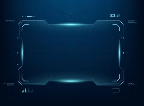 Futuristic blue HUD interface frame, digital viewfinders, system status ind.. イラスト素材