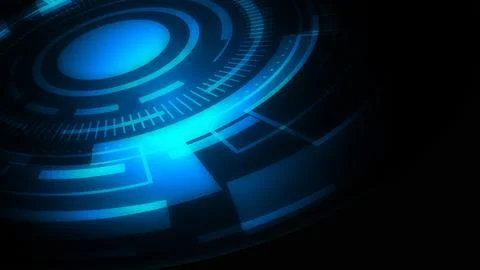 Futuristic blue HUD interface with glowing concentric circles and digital d.. Stock Illustration