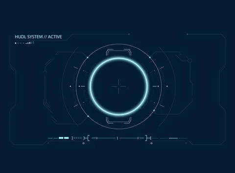 Futuristic blue HUD interface glowing circular reticle, digital crosshairs .. Stock Illustration