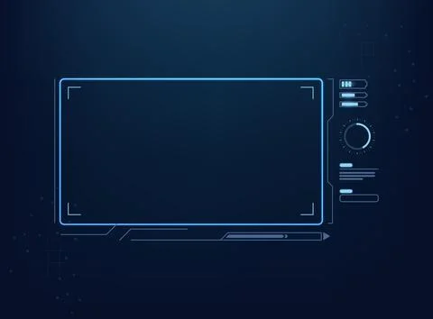 Futuristic blue HUD interface glowing digital screen frame, tech data bars,.. Stock Illustration