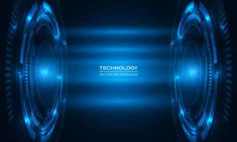 Futuristic blue HUD interface with glowing circular elements and layered light 库存插图