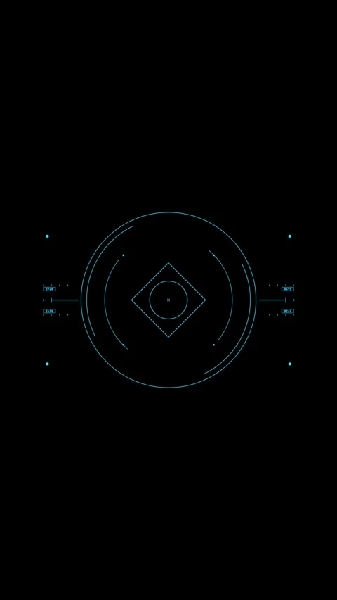 Futuristic blue HUD interface with rotating geometric elements, vertical format Stock Footage 340146146