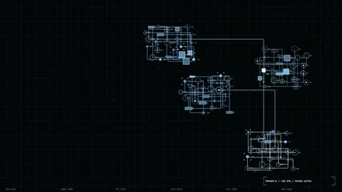 Futuristic Blue HUD Interface with Technical Schematic and Data Visualizati.. Vídeo Stock 334110065