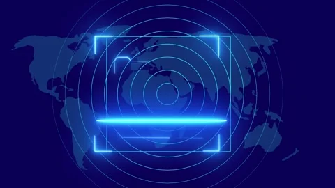 Futuristic blue HUD radar frame on world map. Futuristic blue HUD for globa.. Stock Footage 337815853