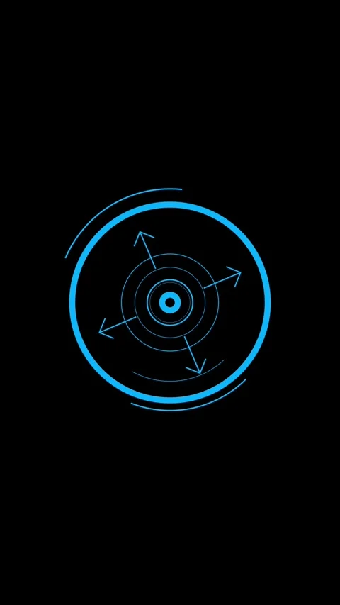 Futuristic blue HUD with rotating compass and arrows, vertical format Stock Footage 340130840