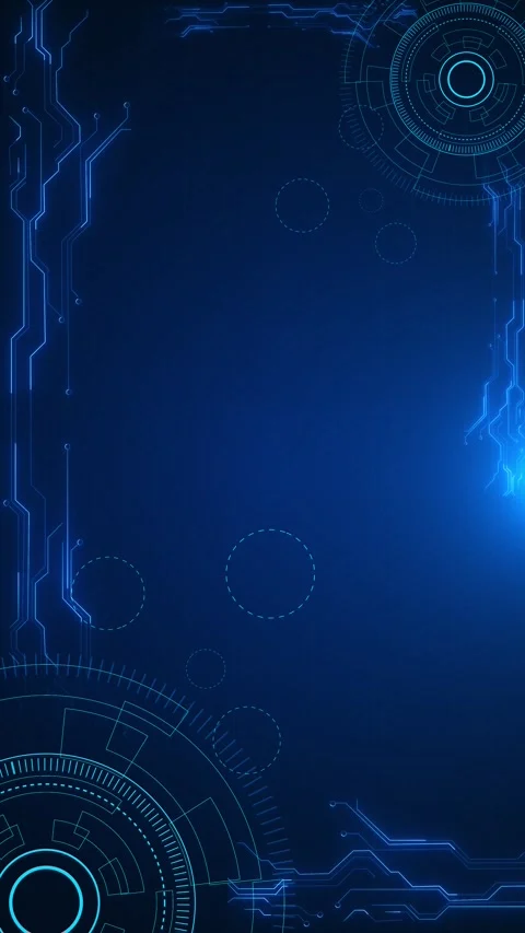 Futuristic blue HUD tech template shows circuit borders, circular interface elem Stock Footage 340409218