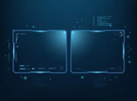 Futuristic blue HUD UI background two digital screen frames with glowing el.. 스톡 일러스트