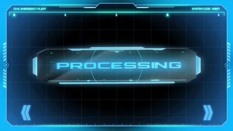 Futuristic blue hud ui processing screen civil emergency alert Stock Footage 345454730