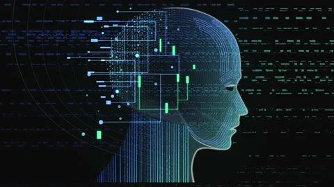 Futuristic Blue Human Head with Circuit Board Stylized Lines. Robotic computer Video stock 236974608