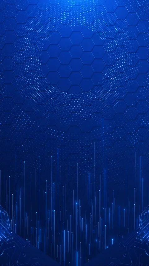 Futuristic blue interface circuit paths, dotted sphere texture, hex grid layers, Stock Footage 340452451
