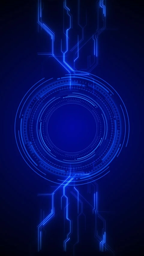 Futuristic blue interface ring scene circular display, side pathways, clean digi Stock Footage 340398903