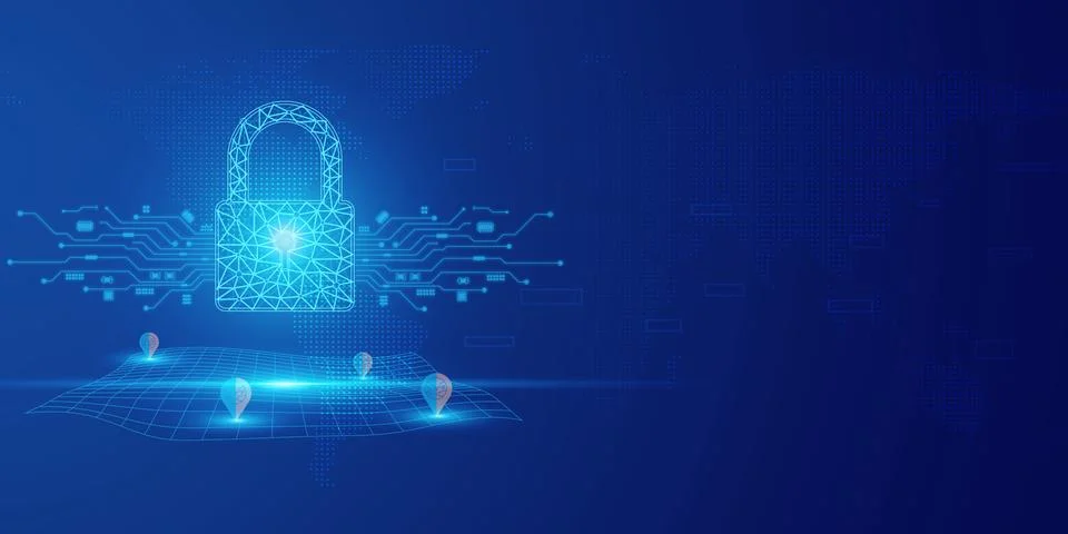 Futuristic blue key and Security abstract technology background. Artificial.. Stock Illustration
