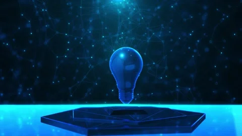 Futuristic Blue Light Bulb for Smart Ideas and AI Innovation Stock Footage 341379038