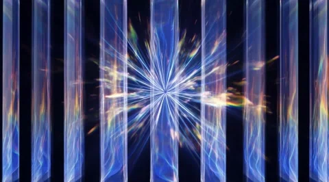 Futuristic blue light burst and glass columns Stock Footage 331456412