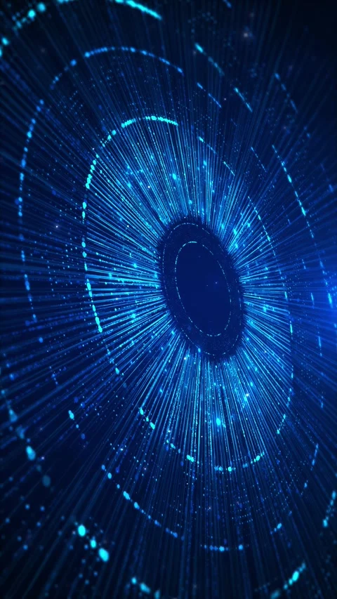 Futuristic blue light speed tunnel glowing streaks, circular data paths, and dee Stock Footage 340413855