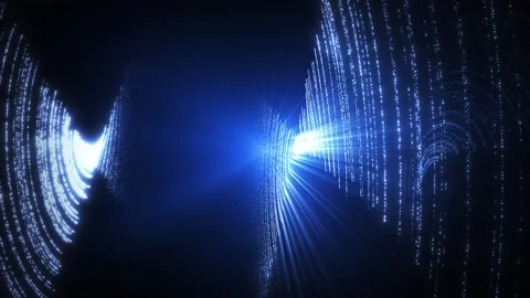 Futuristic blue light waves form a digital tunnel with glowing data streams, Stock Footage 327454369