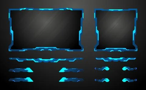 Futuristic blue live stream overlay webcam screen interface panels Stock Illustration