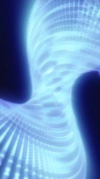 Futuristic blue luminous helix structure twisting in 3D space, representing d Illustrazione stock