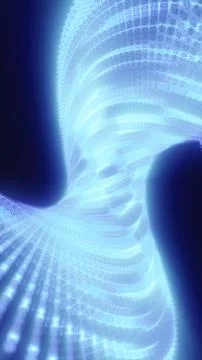 Futuristic blue luminous helix structure twisting in 3D space, representing.. Illustrazione stock