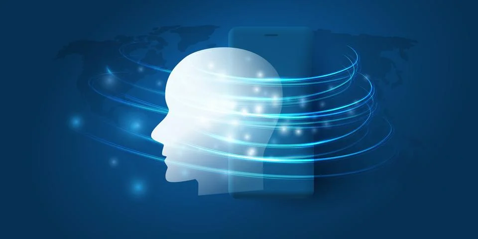 Futuristic Blue Machine Learning, Artificial Intelligence, Cloud Computing,.. Illustrazione stock