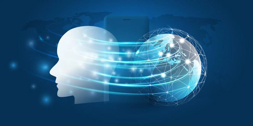 Futuristic Blue Machine Learning, Artificial Intelligence, Cloud Computing,.. Stock Illustration