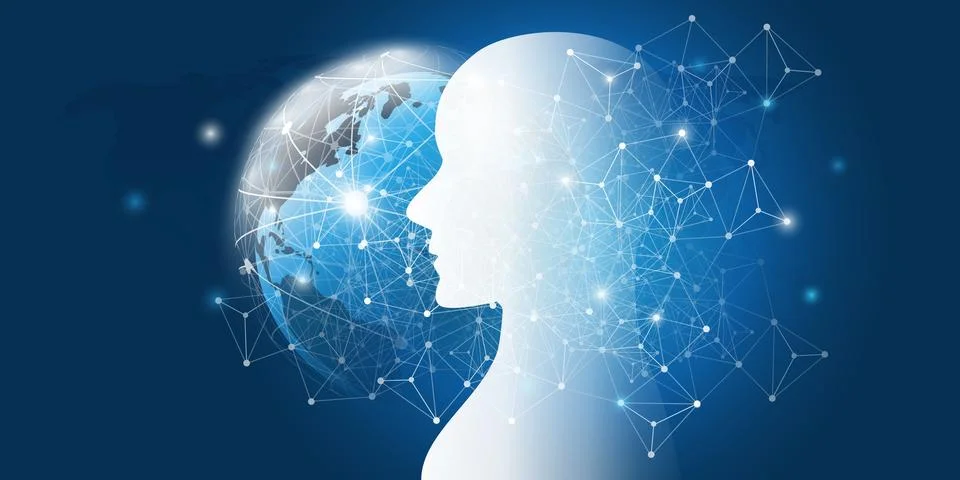 Futuristic Blue Machine Learning, Artificial Intelligence, Cloud Computing .. Stock Illustration