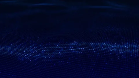 Futuristic blue mesh data floor dotted grid waves, dark perspective, and glowing Stock Footage 340564463