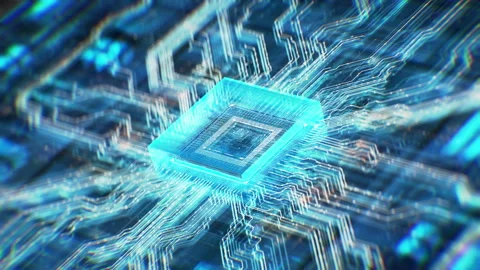 Futuristic Blue Microchip Cpu Processor Motherboard Background With Signal 動画素材 340539585