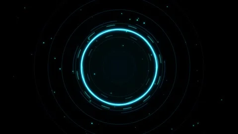 Futuristic blue neon circle interface pulsing over dark space background wi.. Video stock 344823663