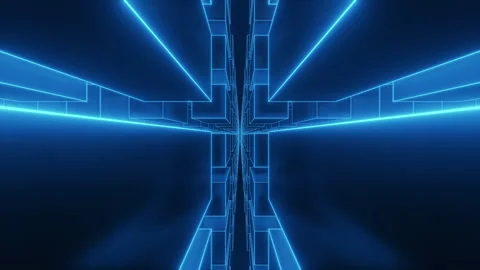 Futuristic Blue Neon Cube Grid Design Stock Footage 298605380