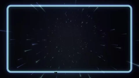 Futuristic Blue Neon Frame with Glowing Warp Speed Light Trails Stock Footage 340194868