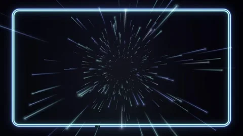 Futuristic Blue Neon Frame with Glowing Warp Speed Light Trails Stock Footage 341307684