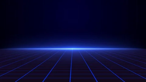 Futuristic Blue Neon Grid Animation with Glowing Horizon Light Stock Footage 320149231