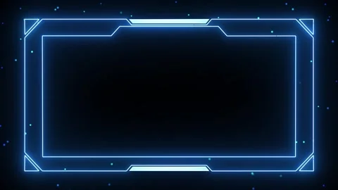 Futuristic blue neon live stream frame with digital particles on dark background Stock Footage 338004008