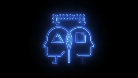Futuristic blue neon outline of two heads facing each other with abstract s.. Stock Footage 314712631