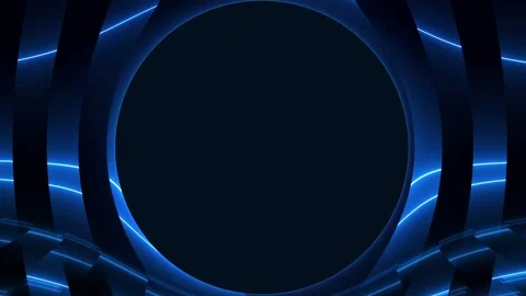 Futuristic blue neon portal ring with glowing circular frame, dark tech dep.. 動画素材 335401088