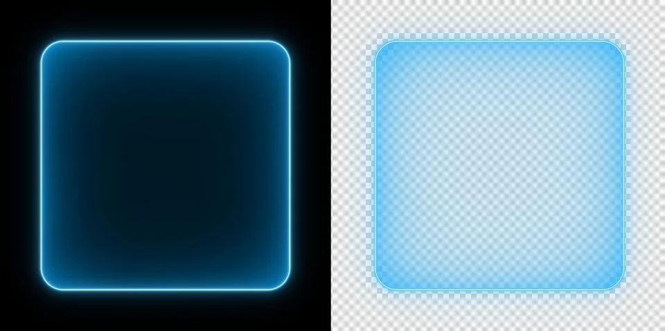 Futuristic Blue Neon Rounded Square Frame with Soft Glow HUD Interface Isolated Stock Illustration