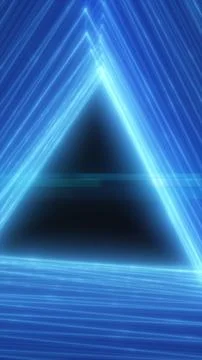 Futuristic blue neon triangle tunnel with glowing laser lines, geometric pe.. Stock Illustration