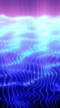 Futuristic blue neon wave surface with glowing lines and dots, representing.. Stock Illustration
