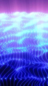 Futuristic blue neon wave surface with glowing lines and dots, representing.. Stock Illustration