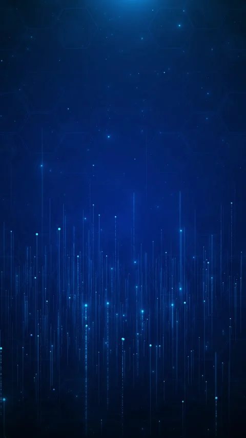 Futuristic blue network data field hexagonal pattern, falling light lines, glowi Stock Footage 340409321