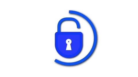 Futuristic blue open padlock, circular outline, white background, cybersecu.. Stock Footage 321454596