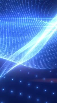 Futuristic blue particle wave with a glowing ribbon curve, resembling flowi.. Stock Illustration