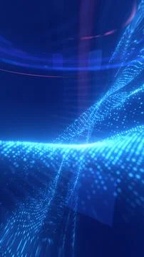Futuristic blue particle wave with glowing dotted mesh, digital motion, and.. Stock Illustration