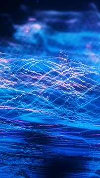 Futuristic blue particle wave mesh of glowing dots and lines, forming a dig.. Stock Illustration