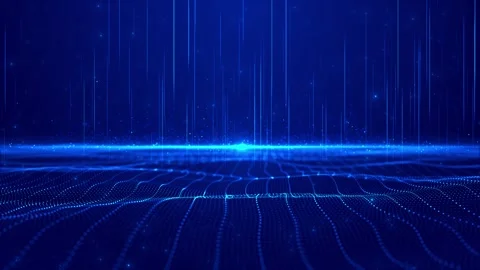 Futuristic blue particle wave scene vertical light streams, cyber grid horizon, Stock Footage 340525152