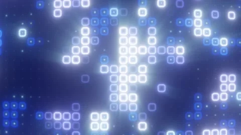 Futuristic blue pixel squares and glowing tiles on soft blur background Stock Footage 330436072
