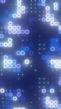 Futuristic blue pixel squares and glowing tiles on soft blur background, re.. 스톡 일러스트