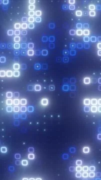 Futuristic blue pixel squares and glowing tiles on soft blur background, re.. Stockillustratie