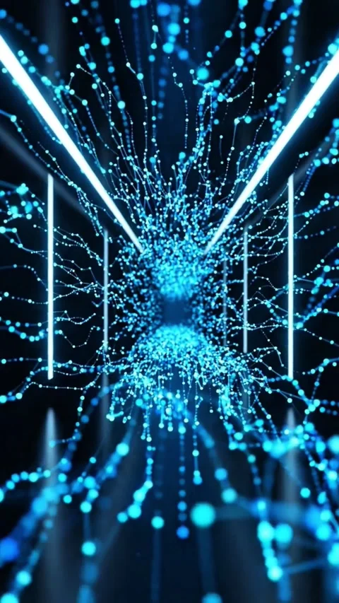 Futuristic Blue Plexus Tunnel with Glowing Neon Lights Stock Footage 342203339